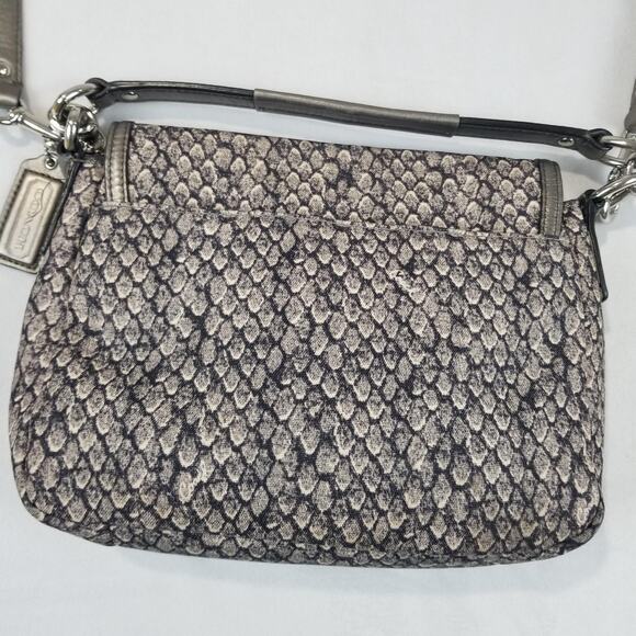 Coach Crossbody Bag Womens Gray Silver Snakeskin Print Leather Trim Flap F20036 - Picture 7 of 13